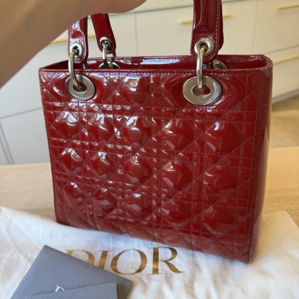 Christian Dior Patent Medium Lady Dior Gold Hardware Silver Hardware