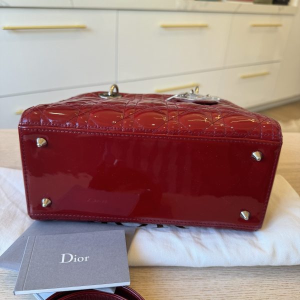 Christian Dior Patent Medium Lady Dior Gold Hardware Silver Hardware