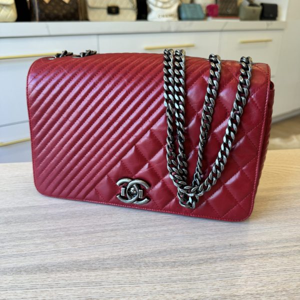 Chanel Glazed Calfskin Quilted Medium Coco Boy Flap Red