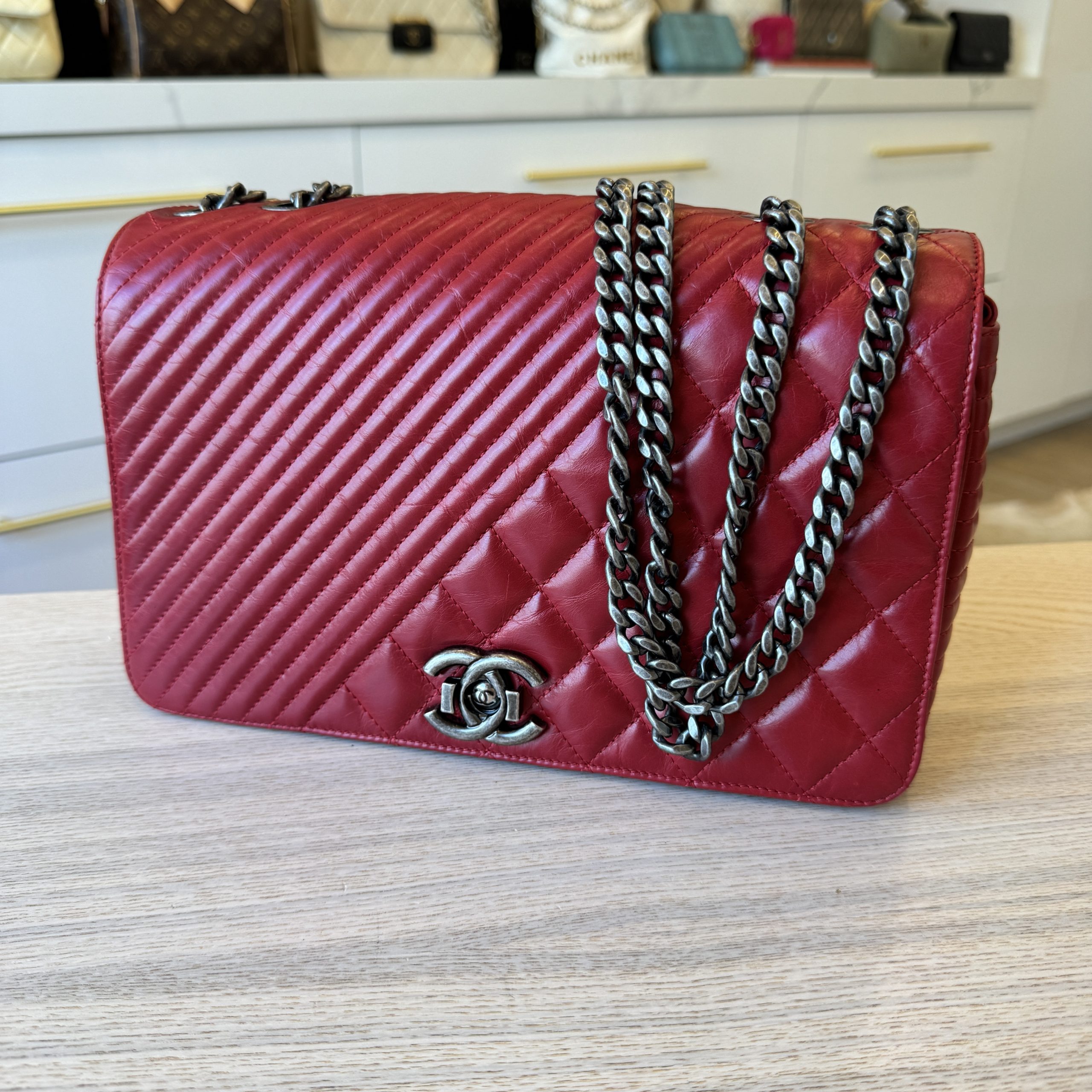 Chanel Glazed Calfskin Quilted Medium Coco Boy Flap Red