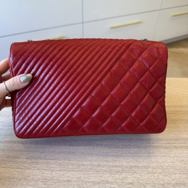 Chanel Glazed Calfskin Quilted Medium Coco Boy Flap Red