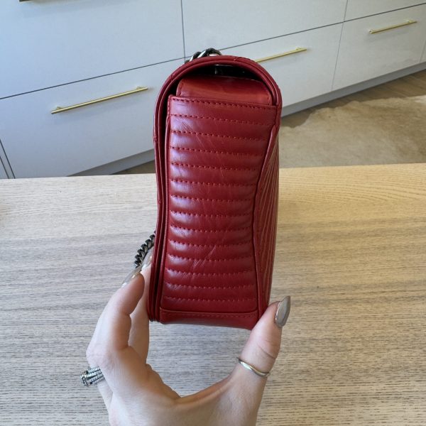 Chanel Glazed Calfskin Quilted Medium Coco Boy Flap Red