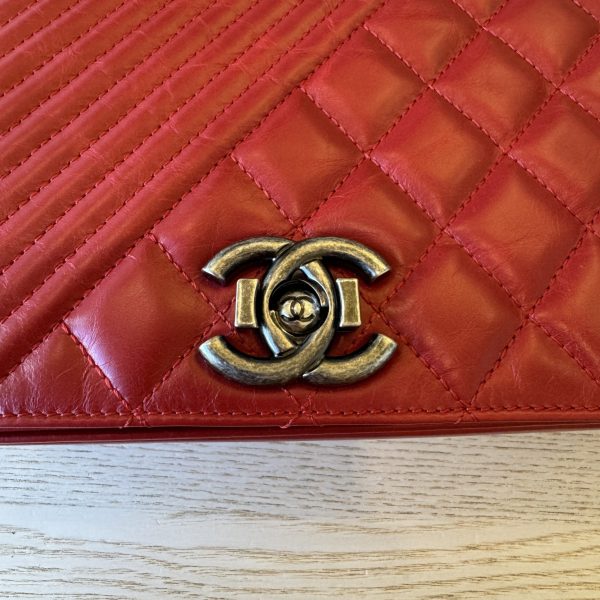 Chanel Glazed Calfskin Quilted Medium Coco Boy Flap Red