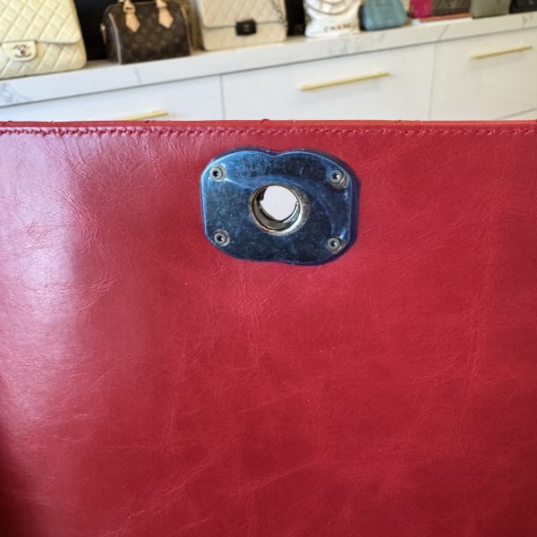 Chanel Glazed Calfskin Quilted Medium Coco Boy Flap Red