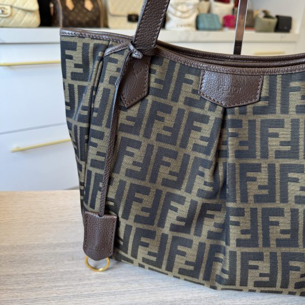 Fendi Zucca Vitello Artic Medium Shopping Tote Tobacco Castagna