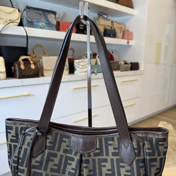 Fendi Zucca Vitello Artic Medium Shopping Tote Tobacco Castagna