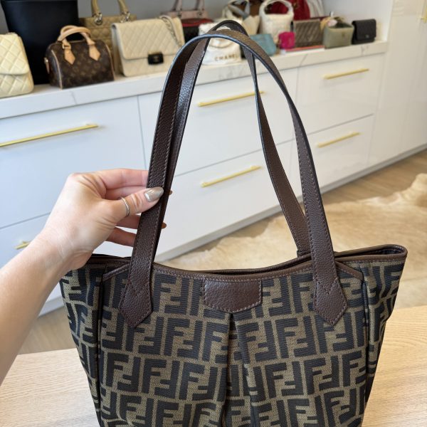 Fendi Zucca Vitello Artic Medium Shopping Tote Tobacco Castagna