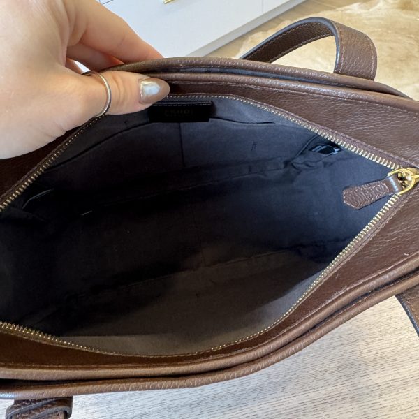 Fendi Zucca Vitello Artic Medium Shopping Tote Tobacco Castagna