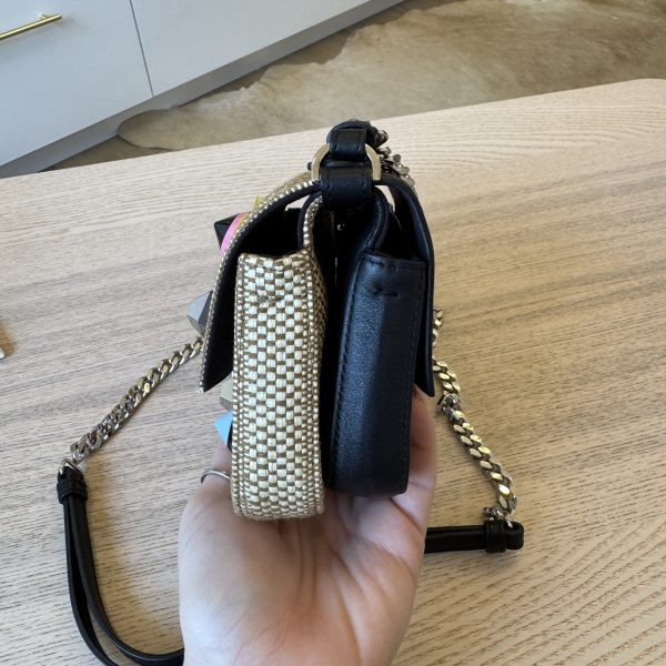 Fendi Paglia Vitello Dolce Paillettes Flowerland Studded Striped Micro Double Baguette Natural Multicolor