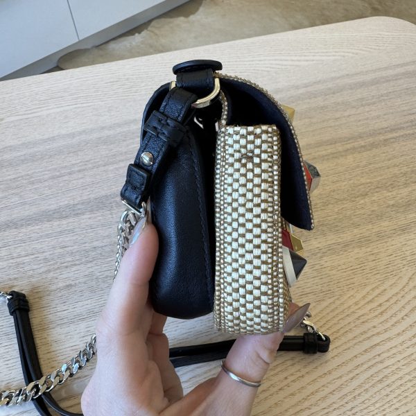 Fendi Paglia Vitello Dolce Paillettes Flowerland Studded Striped Micro Double Baguette Natural Multicolor