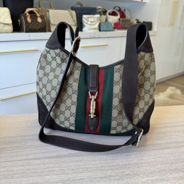 Gucci Vintage Medium GG Canvas Web Jackie O Hobo Bag