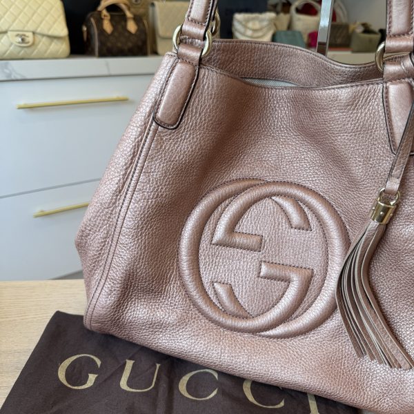 Gucci Soho Convertible Shoulder Bag Leather Small Metallic Pink Japan Exclusive