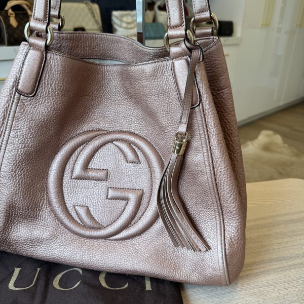 Gucci Soho Convertible Shoulder Bag Leather Small Metallic Pink Japan Exclusive