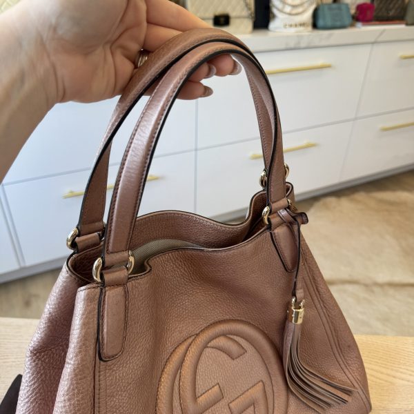 Gucci Soho Convertible Shoulder Bag Leather Small Metallic Pink Japan Exclusive
