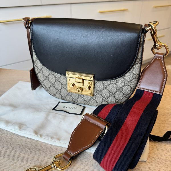 Gucci Padlock Saddle Shoulder Bag GG Coated Canvas and Leather Medium