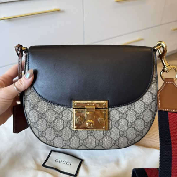 Gucci Padlock Saddle Shoulder Bag GG Coated Canvas and Leather Medium