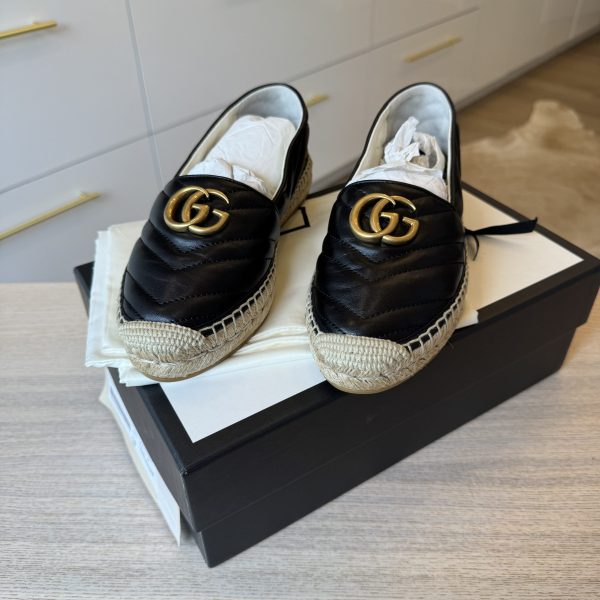 Gucci Women's GG Marmont Espadrilles Matelasse Leather Black Size 37