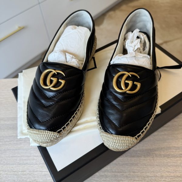 Gucci Women's GG Marmont Espadrilles Matelasse Leather Black Size 37