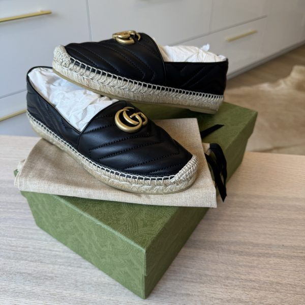 Gucci Women's GG Marmont Espadrilles Matelasse Leather Black Size 37.5