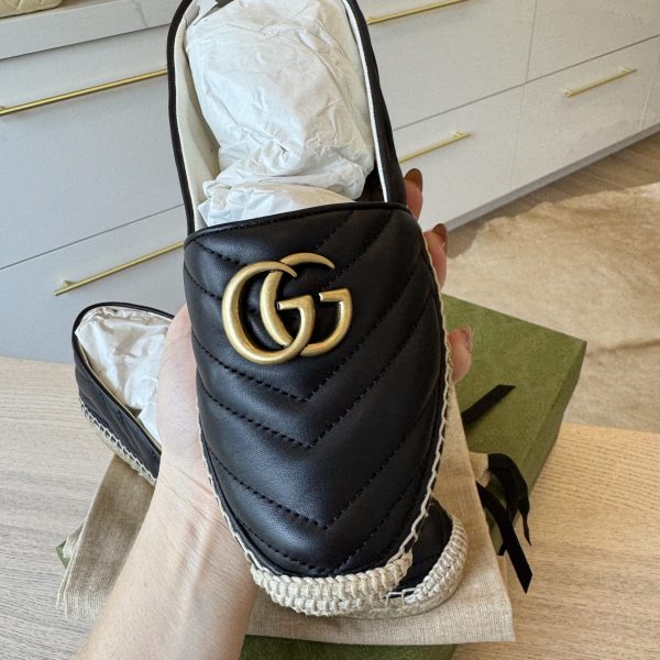 Gucci Women's GG Marmont Espadrilles Matelasse Leather Black Size 37.5