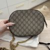 Gucci GG Supreme Monogram Cuoio Toscano Mini Chain Shoulder Bag Beige Ebony Cuir