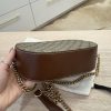 Gucci GG Supreme Monogram Cuoio Toscano Mini Chain Shoulder Bag Beige Ebony Cuir
