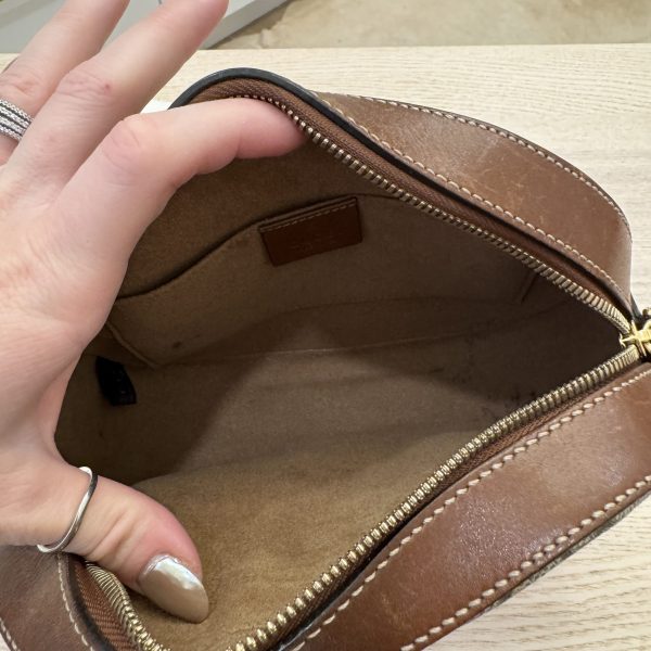 Gucci GG Supreme Monogram Cuoio Toscano Mini Chain Shoulder Bag Beige Ebony Cuir