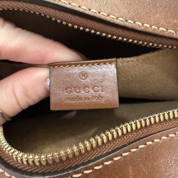 Gucci GG Supreme Monogram Cuoio Toscano Mini Chain Shoulder Bag Beige Ebony Cuir