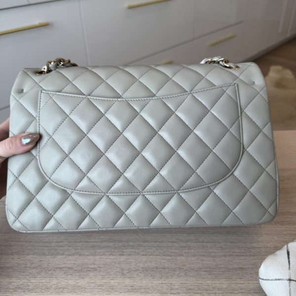 Chanel Lambskin Quilted Jumbo Double Flap Grey Gold Hardware