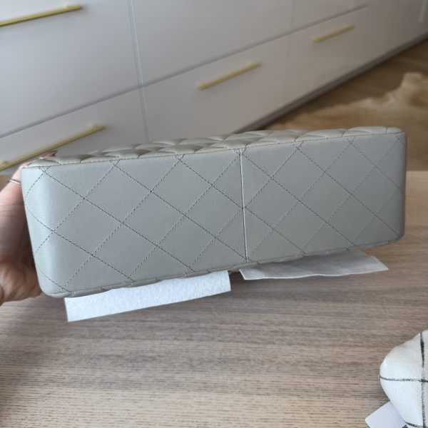 Chanel Lambskin Quilted Jumbo Double Flap Grey Gold Hardware