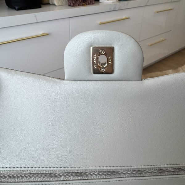 Chanel Lambskin Quilted Jumbo Double Flap Grey Gold Hardware