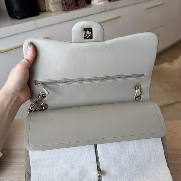 Chanel Lambskin Quilted Jumbo Double Flap Grey Gold Hardware