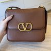 VALENTINO GARAVANI Grained Calfskin Large VSling Shoulder Bag Saddle Brown