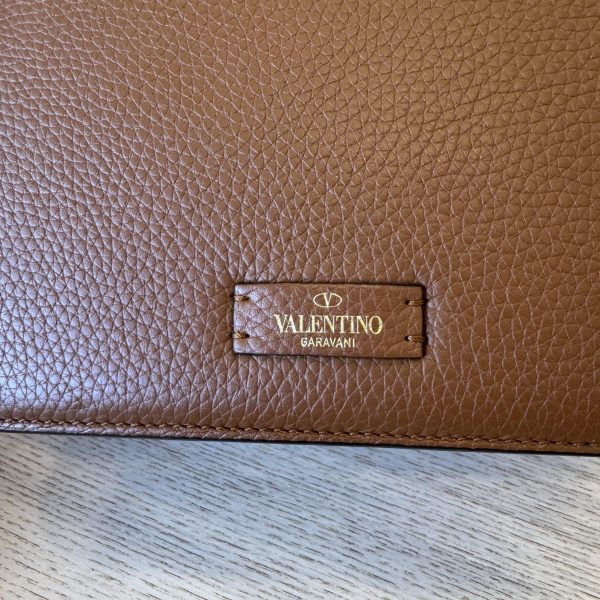 VALENTINO GARAVANI Grained Calfskin Large VSling Shoulder Bag Saddle Brown