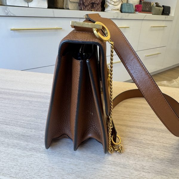 VALENTINO GARAVANI Grained Calfskin Large VSling Shoulder Bag Saddle Brown