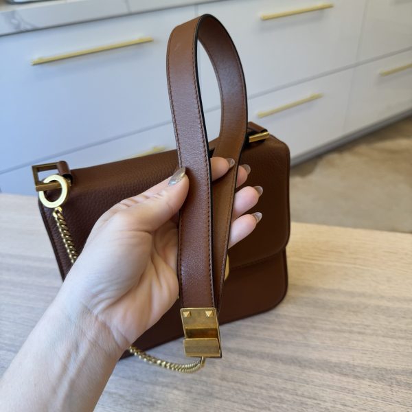 VALENTINO GARAVANI Grained Calfskin Large VSling Shoulder Bag Saddle Brown