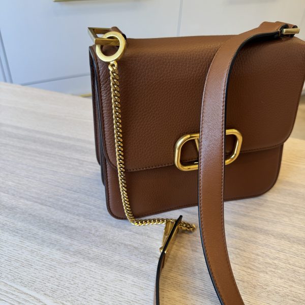 VALENTINO GARAVANI Grained Calfskin Large VSling Shoulder Bag Saddle Brown