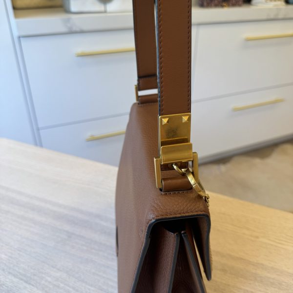 VALENTINO GARAVANI Grained Calfskin Large VSling Shoulder Bag Saddle Brown