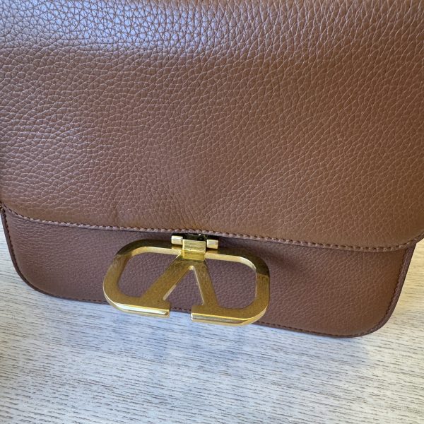 VALENTINO GARAVANI Grained Calfskin Large VSling Shoulder Bag Saddle Brown