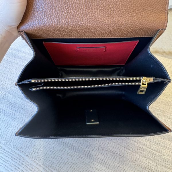VALENTINO GARAVANI Grained Calfskin Large VSling Shoulder Bag Saddle Brown