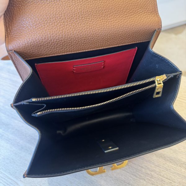 VALENTINO GARAVANI Grained Calfskin Large VSling Shoulder Bag Saddle Brown