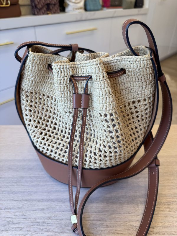 Loewe Balloon Leather Raffia Bag Brown Beige Medium