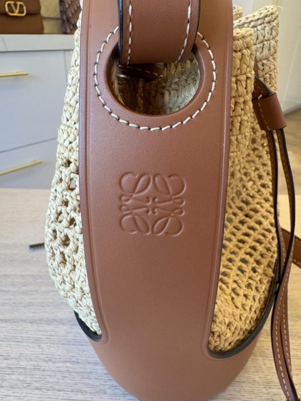 Loewe Balloon Leather Raffia Bag Brown Beige Medium