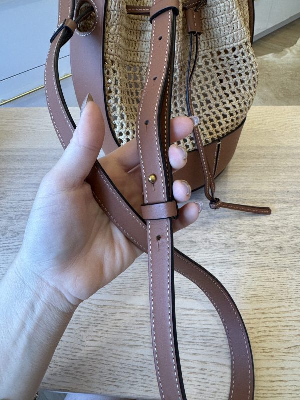 Loewe Balloon Leather Raffia Bag Brown Beige Medium