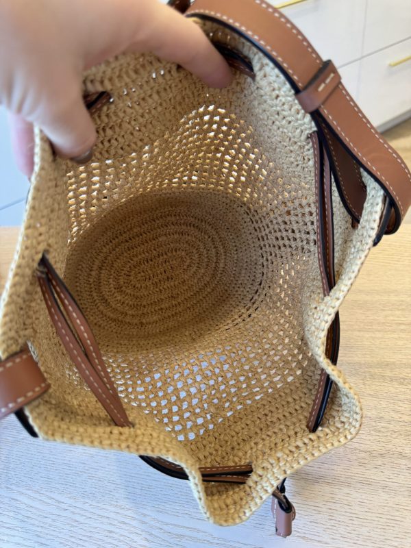 Loewe Balloon Leather Raffia Bag Brown Beige Medium
