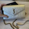 Saint Laurent Envelope Leather Chain Wallet Light Gold and Gold Hardware