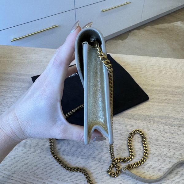 Saint Laurent Envelope Leather Chain Wallet Light Gold and Gold Hardware