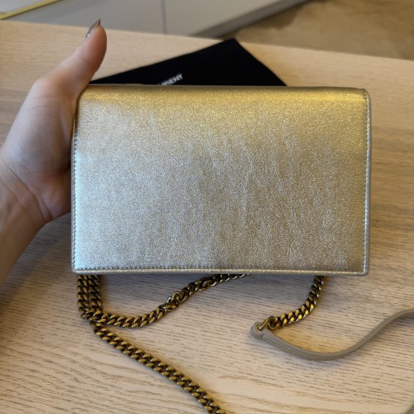Saint Laurent Envelope Leather Chain Wallet Light Gold and Gold Hardware