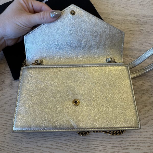 Saint Laurent Envelope Leather Chain Wallet Light Gold and Gold Hardware