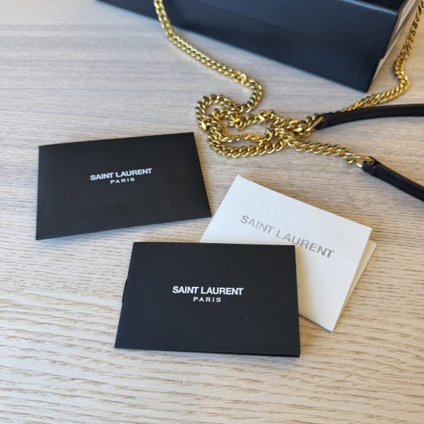 Saint Laurent Envelope Quilted Leather Chain Wallet Black and Gold Hardware